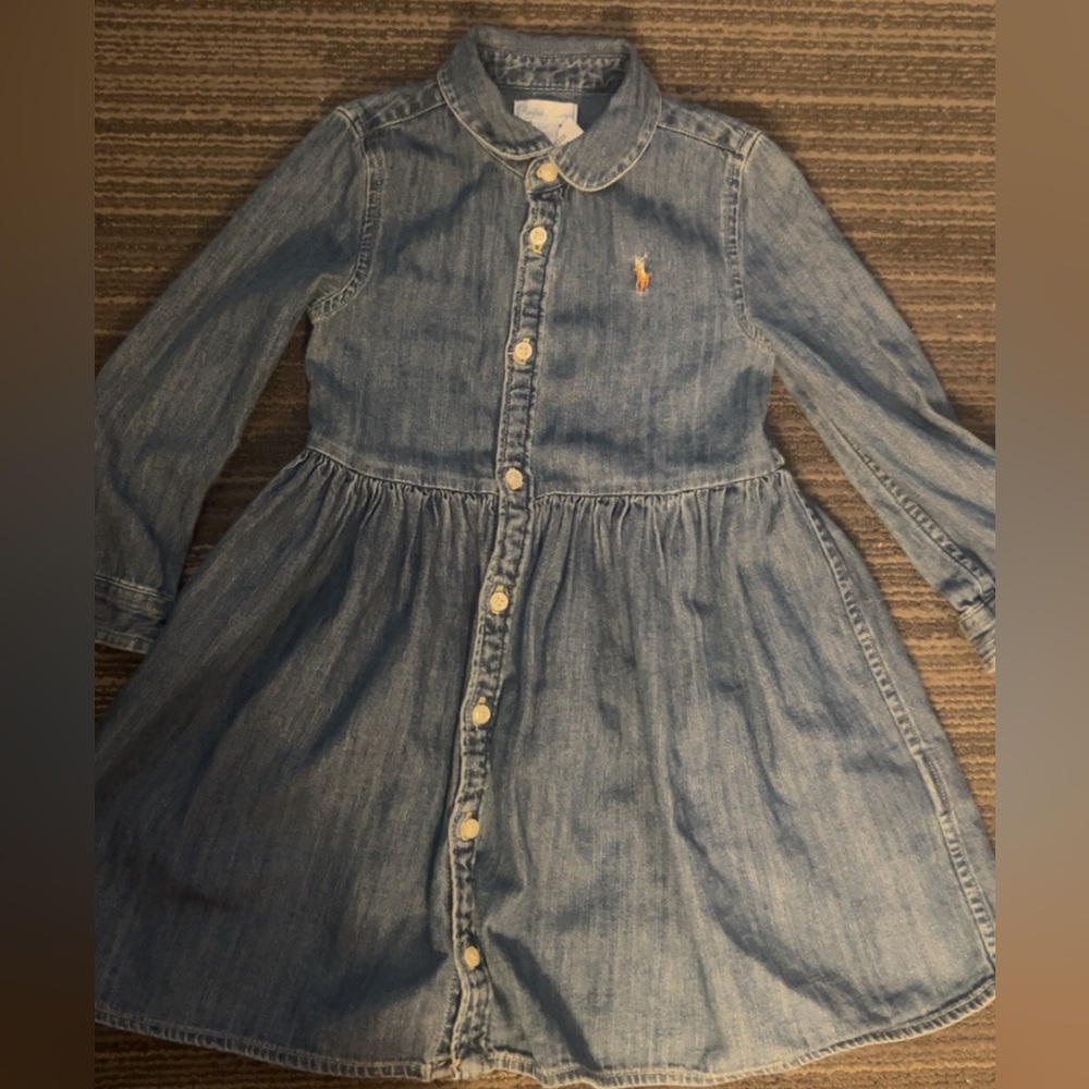 Ralph Lauren Girls Light Blue Denim Button-Front Dress